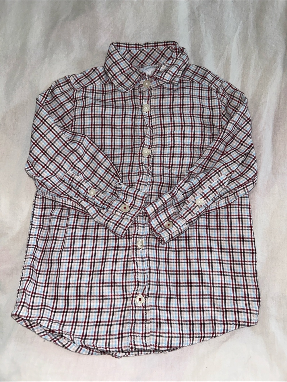 Jacadi White Button-Down Shirt with Red and Navy Plaid